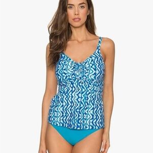 NWT Sunsets Women's Marina Tankini Top 32DD Front Tie Detail Aquarius